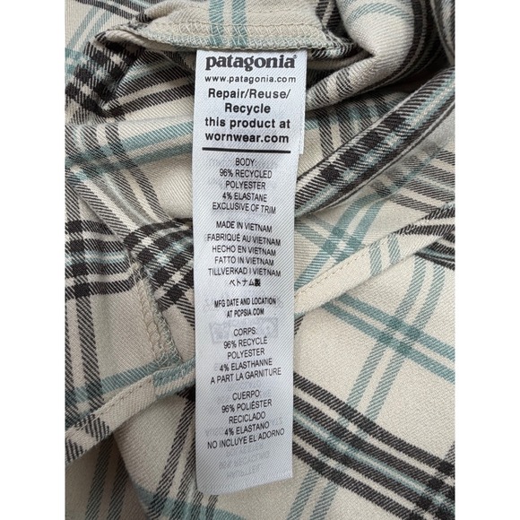 Patagonia Women's Canyonite Flannel Shirt XL Plaid Tan Teal Performance Stretch - Picture 5 of 7